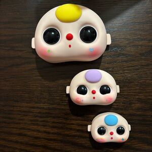 Set of 3 Baby Three Faces with Boba Eyes - Mix of Yellow, Purple, and Blue Bangs